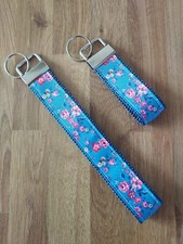 Blue Floral - Handmade Mini Key Fob / Wristlet / Keychain / Keyring / Gift