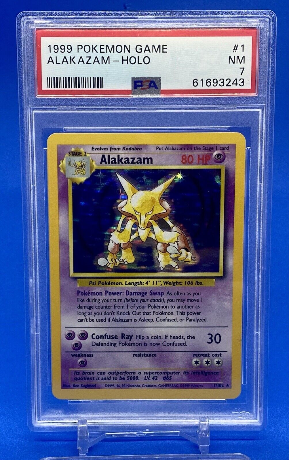 ALAKAZAM 1/102 Base Set Holo Pokemon Card Exc / Near -  Portugal