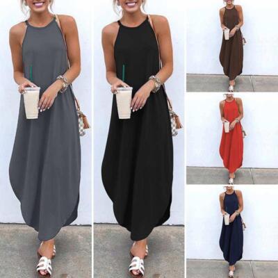 Womens Summer Shirt Dress Fashion Sundress Holiday Beach Maxi Long Slip