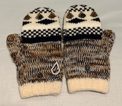 Volcom Knit Gloves Gold Black White Winter Mitts Snow Skate Fingerless holiday