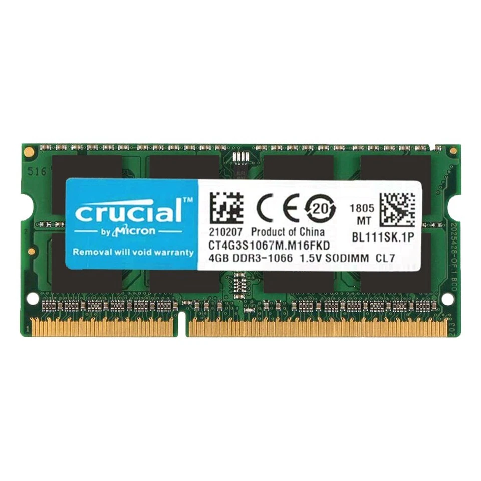 Crucial 4GB 2GB DDR3 1066MHz PC3-8500S 1.5V 204Pin SODIMM Laptop Memory SDRAM AB - Image 4 of 4