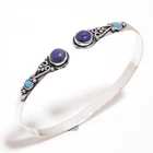 Lapis Lazuli, Blue Turquoise Gemstone 925 Silver Handmade Bangle Adjustable