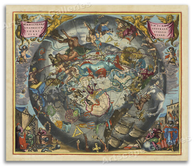 1660 Southern Hemisphere Starry Vault - Plate 28 Harmonia Macrocosmica - 20x24