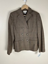 Talbots 6 Petite 6P Plaid Wool Blazer Jacket Double Breasted Brown Equestrian