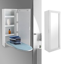 Modern Foldable Wall Mount Ironing Board Cabinet Built in Swivel Board w/Mirror