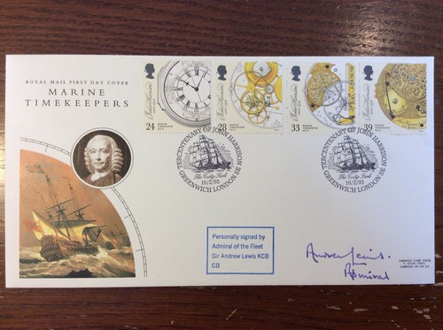 Marine Timekeepers 1993 FDC signed by Admiral Sir Andrew Lewis the Cutty Sark