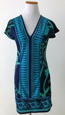 Banana Republic Sexy Bodycon Mini Dress w/ Cap Sleeves, Geometric Print, PXXS
