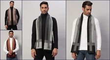 Mens Cashmere Reversible Scarf Winter Warm Wool Striped Design Neck Wrap Scarves