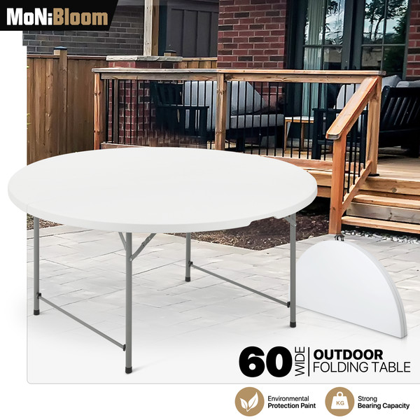 Mesa de comedor redonda de plástico plegable para interiores escritorio de picnic portátil para exteriores con mango