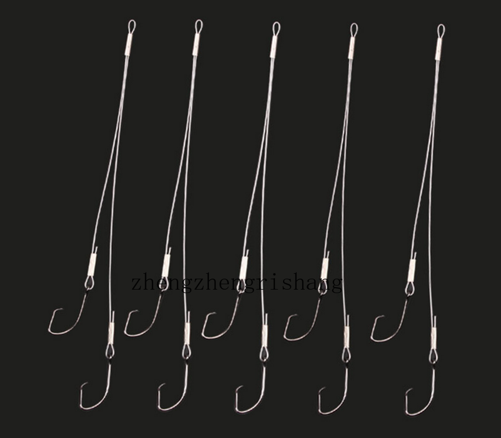 10Pcs Saltwater Steel Double Hook Rigs Fishing Hooks Leader Wire for Catfish