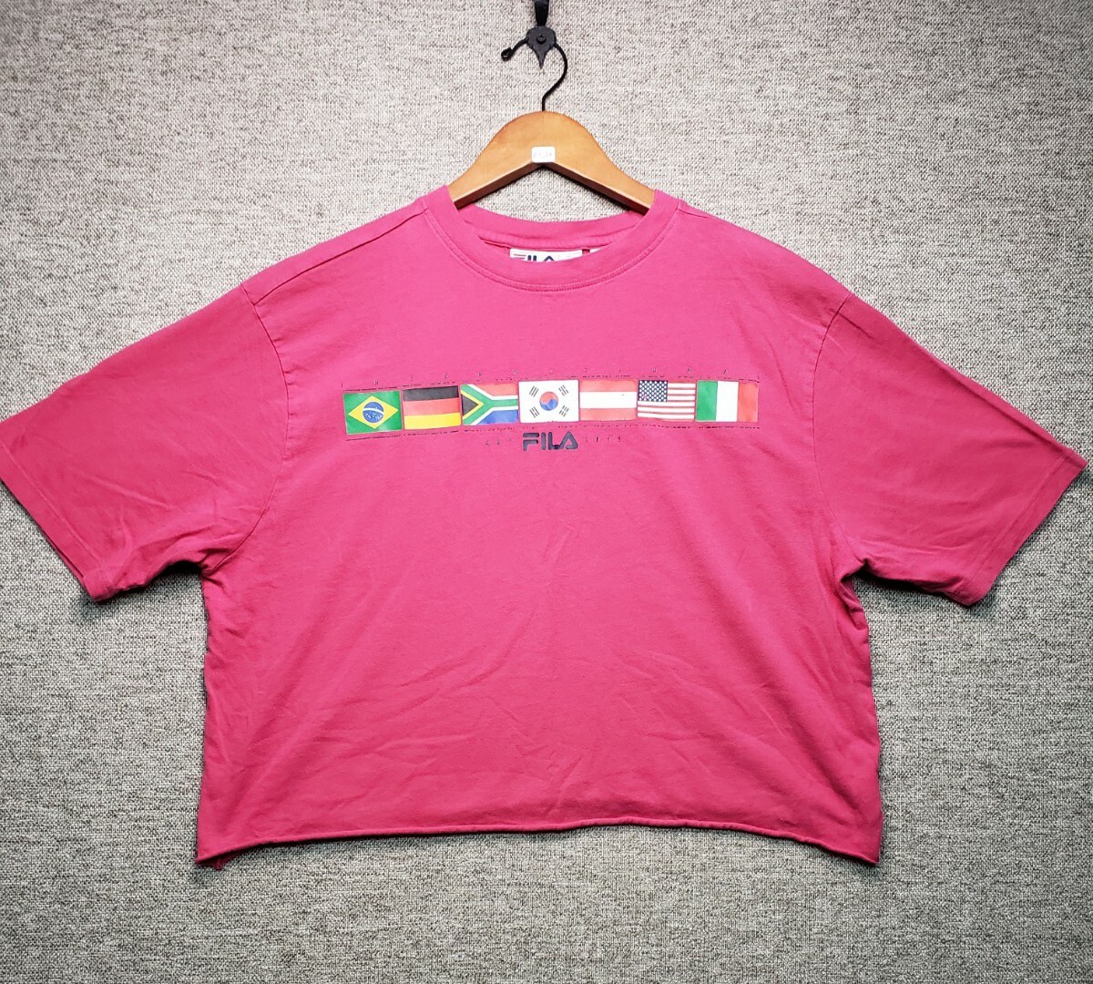 ■FILA■ Women's International Crop T-ShirtFS2RSF2172FINA 11 Vintage FILA International Pink Women's T Shirt Size X