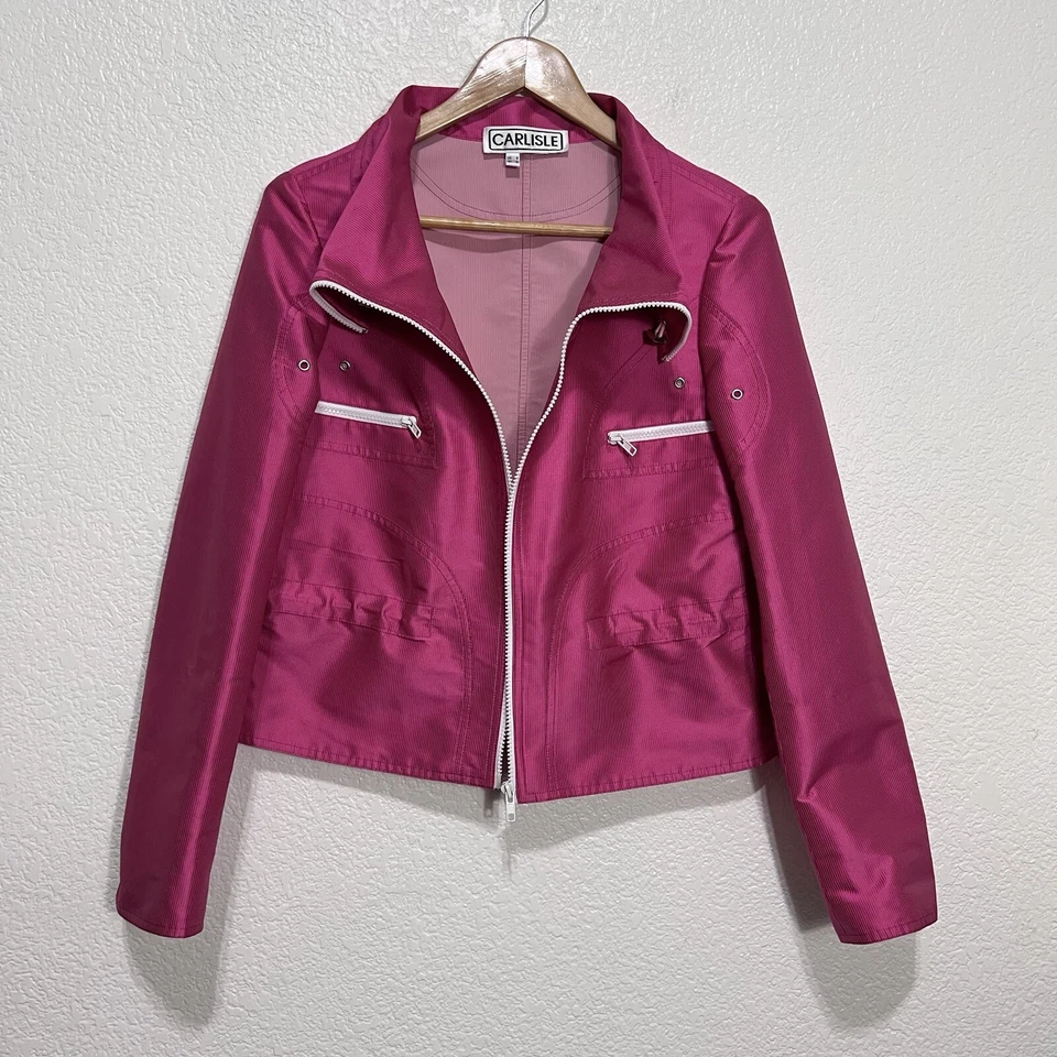 Vtg Carlisle Pink Chopped/motorcycle Jacket 10 Zip Up Soft Shell Cinch Toggles - Image 3 of 4