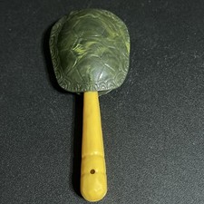Unique Vintage Molded Plastic Green  Yellow Turtle Shell Baby Rattle Toy