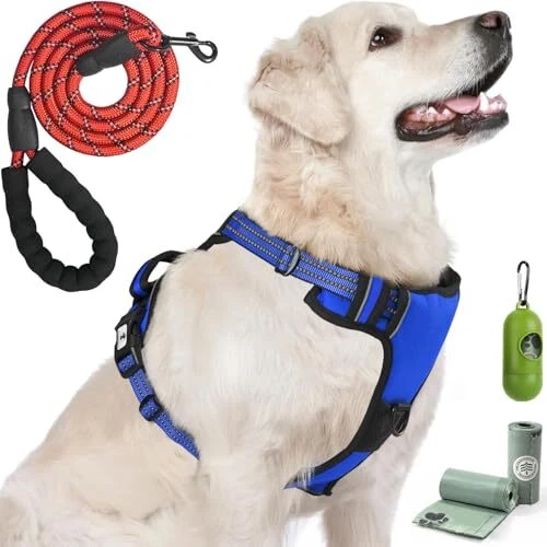 Dog Harness, No-Pull Pet Breathable Harness, Adjustable Soft XL Ocean Blue