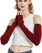 Novawo Wool Blend Warm Arm Warmers Super Soft Long Fingerless Light Wine 