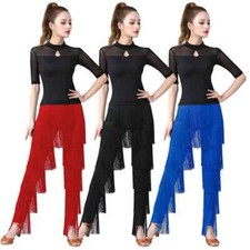 Women's Tassels Fringe Dance Pants Performance Dancing Costume Pants Blue Red