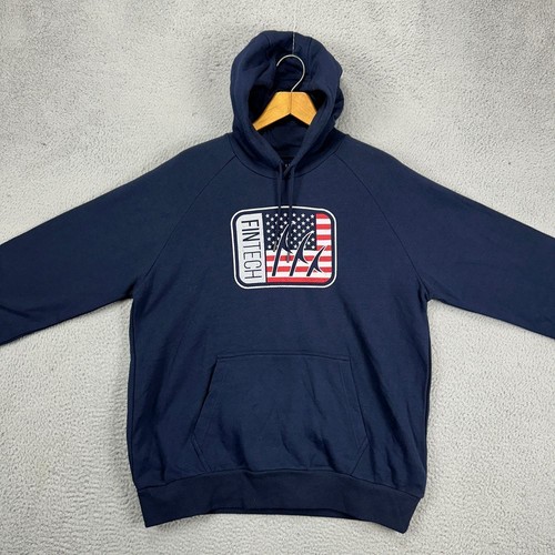 FINTECH Point Breeze Hoodie Sweatshirt Men Large Navy Graphic Print Pullover NEW - Picture 3 of 11