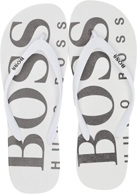 HUGO BOSS Men's Wave Thong Rubber Sandal Flip-Flop, Open White, 6/7 M US