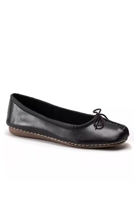 CLARKS DAMEN SOMMERSPROSSEN EIS LEDER SLIPPER BALLERINAS FLACH SCHWARZ SCHUHE UK 4,5 D