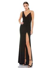 Mac Duggal Ieena 26532 Asymmetrical Pearl Strap V-Neck Gown Black Size 4