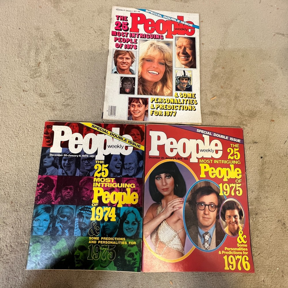 Vintage Lot of 3 People Magazines: 25 Most Intriguing '74, '75, '76 Double [B12]