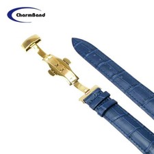 Alligator Grain Leather Wrist Watch Strap Band Deployment Clasp Blue 12 24 MM