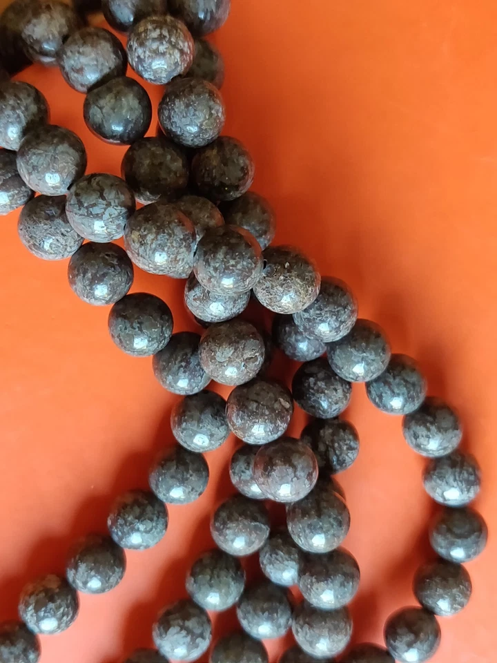 2 HEBRAS CUENTAS DE PIEDRA OBSIDIANA COPO DE NIEVE NATURAL Foto 2 de 4