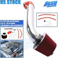 RED Filter Short Ram Air Intake Kit For Jeep Wrangler 2.5L L4 / 4.0L L6 1991-95