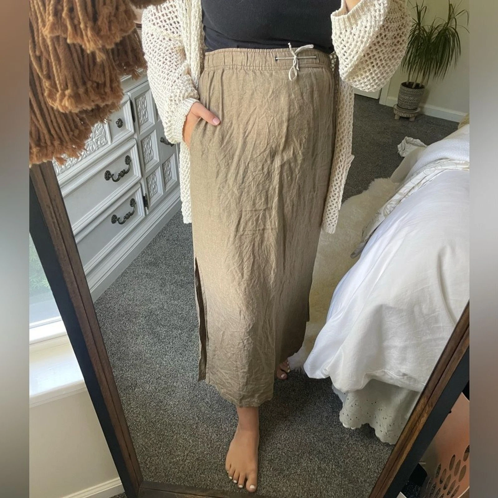 Weekend MaxMara Made in Italy 100% Linen Earth Toned Maxi Women’s Skirt Size 12