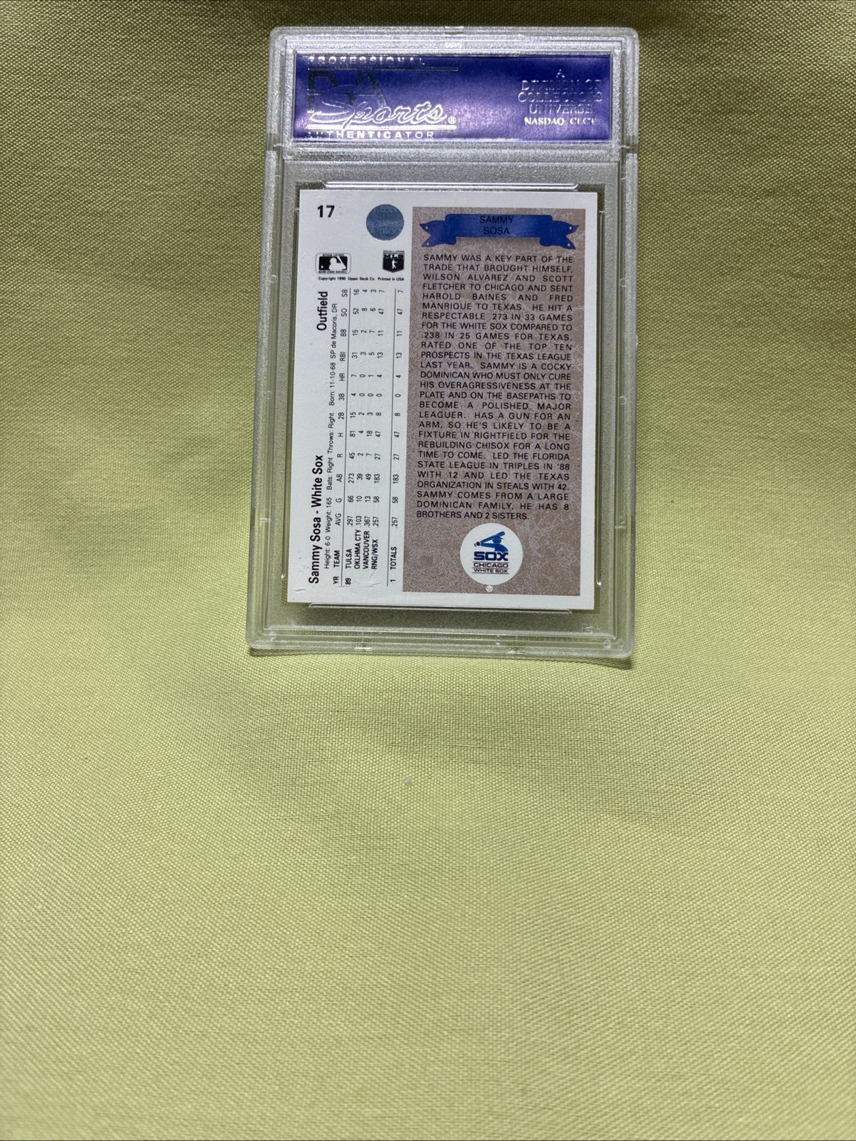 1990 Upper Deck - Star Rookie Sammy Sosa #17 PSA 8 Chicago White Sox (RC) 🔥 view 2