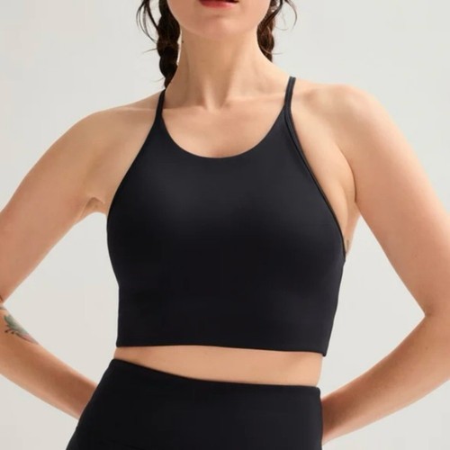 GIRLFRIEND COLLECTIVE Black Collette Halter High Neck Cropped Sports Bra Size S - Picture 9 of 11
