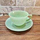 1950's Fire King Jadeite Green Ribbed Coffee Tea Cup & Saucer, Jane Ray