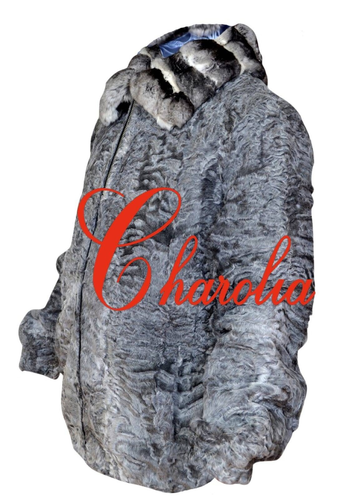 Man's Persian Lamb Fur bomber jacket coat All sizes Real CHINCHILLA fur collar image 2