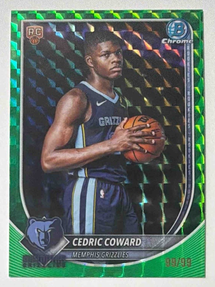 Cedric Coward 2025-26 Bowman #BCV-11 Chrome Green Geometric Refractor /99 RC KG