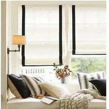 Pottery Barn Grosgrain Cordless Roman Shade Blackout 36 x 64" Black Ink NEW