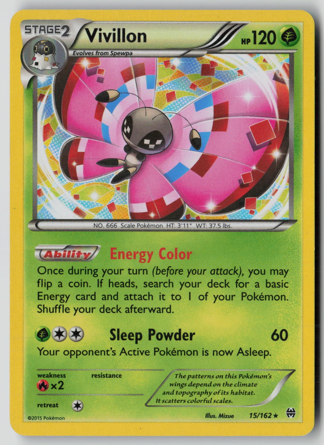 Vivillon 15/162 Holo Rare BREAKthrough Pokemon Holo NM