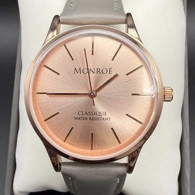 Monroe Classique Womens Rose Gold Tone Quartz Watch Gray Strap Needs Battery