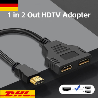 HDMI Splitter Verteiler Adapter 1-in-2 out Full HD 4k 1 Stecker auf 2 Buchse