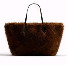 Women's H&M New A/W Collection Faux Fur Brown Tote Bag Travel Bag. Sold Out