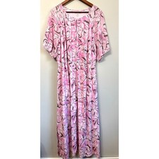 Nine West Womens Plus 2X Pink Floral Maxi Dress Elastic Waist Short Sleeve