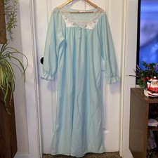 Vintage Fleece Nightgown Granny Dress Gown Soft Blue Fleece