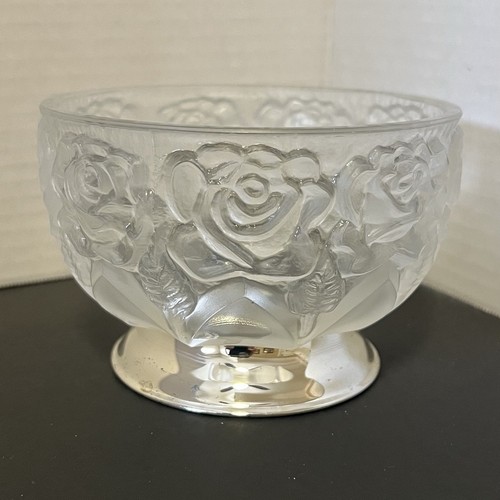 Vintage William Adams Frosted Rose Crystal Bowl Germany SilverBase Marked 4.5”W