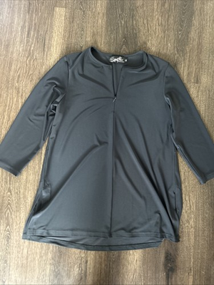 #ad #ad SYMPLI Canada 1 4 Zip Tunic Size 8 Gray black Jersey Stretch Preppy Classic $27.44