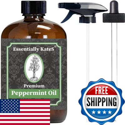 Essentially Kates Peppermint Essential Oil 4 Oz. Huge Glass Bottle Glass