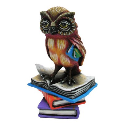 Carlos & Albert Owl Book Club Mini Sculpture Hand-Painted Signed Folk Art Figure