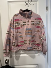 Pink Aztec Oversized Crop, Drawstring Waist, Quarter Zip Sweater Women  s Size M