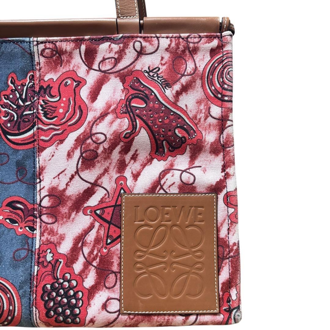 Rare LOEWE Cushion Tote Large Bag Paula's Ibiza Leather canvas red blue brown image 4