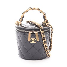 CHANEL Matelassé Small Vanity Chain Shoulder Bag Enamel Leather Black #RC1469