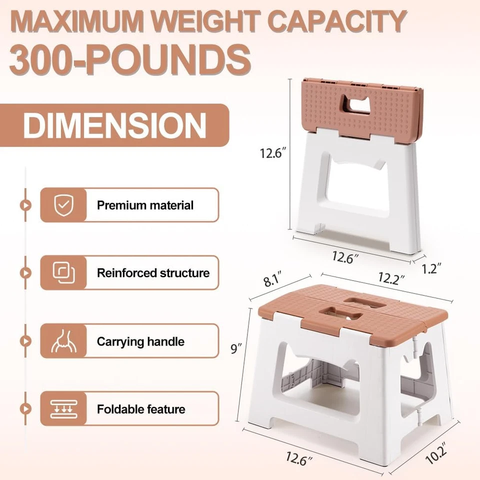 9'' Folding Step Stools for Kids and Adults, Hold Up to 300 lbs, Portable Foldab - Image 3 of 4