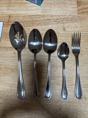 5 Royal Household Stainless 18/10 Flatware Norfolk Servers Slotted Spoon China